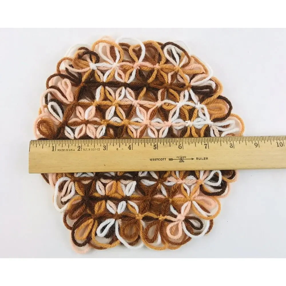 Vintage Handmade Loom Crochet Placemats Yarn Trivet Rust & Peach Colored Set 5